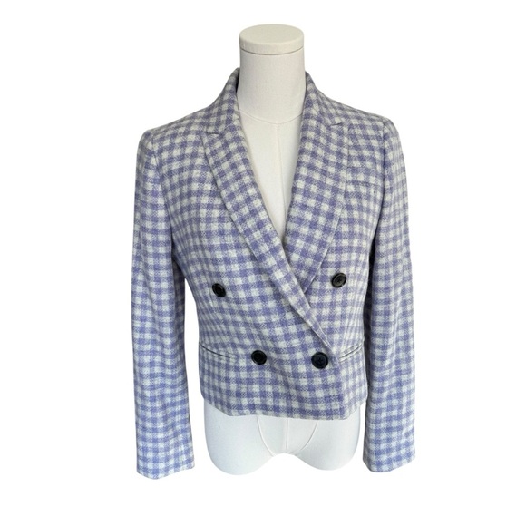 J. Crew - Purple Checkered Blazer Cropped Double Breast Blazer English Wool Sz 2 - Picture 3 of 10